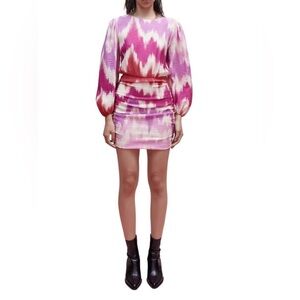 Maje Ritie Tie-Dye Long-Sleeve Blouson Mini Dress